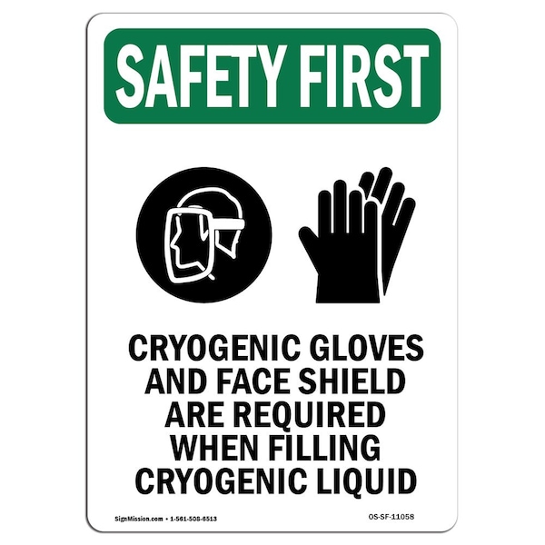 Signmission OSHA Sign, Cryogenic Gloves And W/ Symbol, 14in X 10in Rigid Plastic, 10" W, 14" H, Portrait OS-SF-P-1014-V-11058 - main
